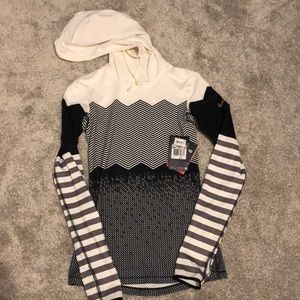 NWT Nike base layer dri fit black white striped XS